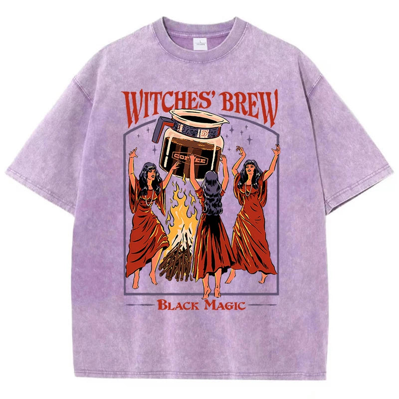 Witches Brew Coffee Black Magic Washed Retro Snow Mens T Shirt Summer