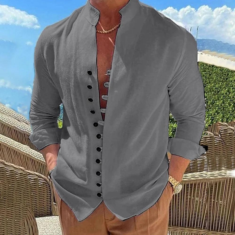 New Spring Autumn casual shirt loose Men's Solid Color Long Sleeve