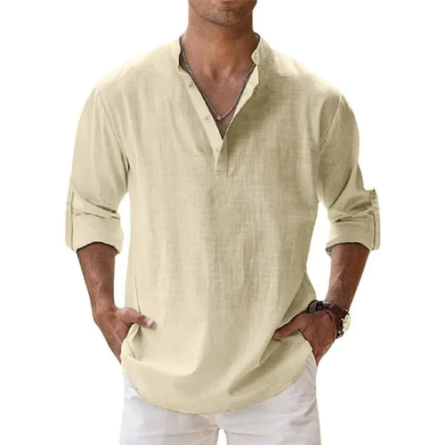 Streetwear Men Lightweight Shirts Long Sleeve Henley Cotton Linen