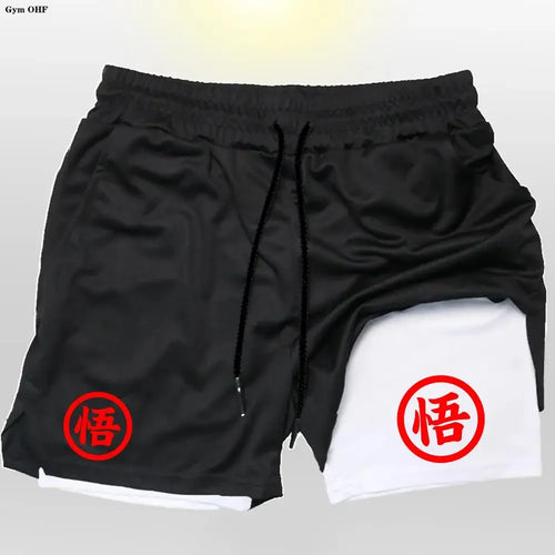 Goku Anime Running Shorts Men Fitness Gym Training 2 in 1 Sports