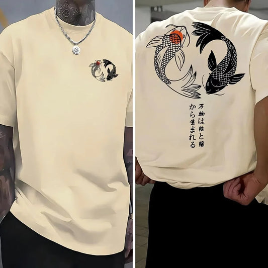 Koi Harajuku Japanese Pattern 100% Pure Cotton Men's T-shirt Summer