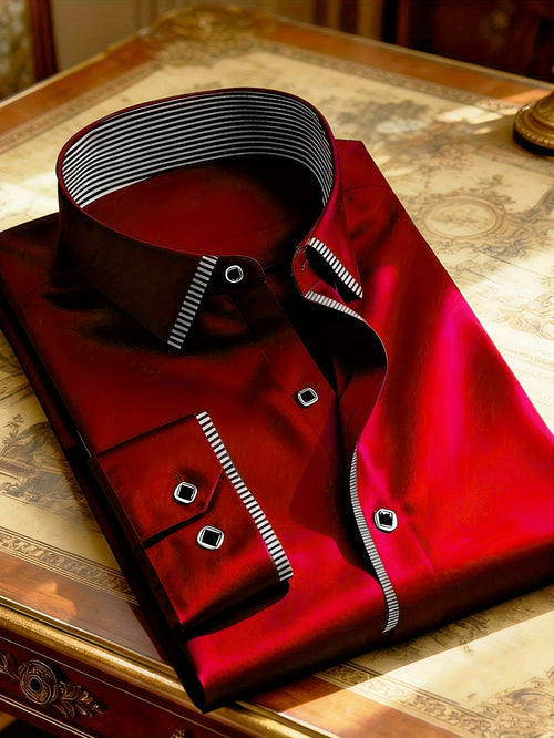 2025 New Men Patchwork Shirt Fashion Dress Tuxedo Long Sleeve Smart