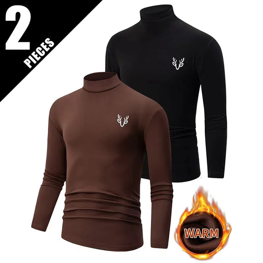 2-piece Autumn And Winter Men's Casual Fashionable Warm High Neck Long