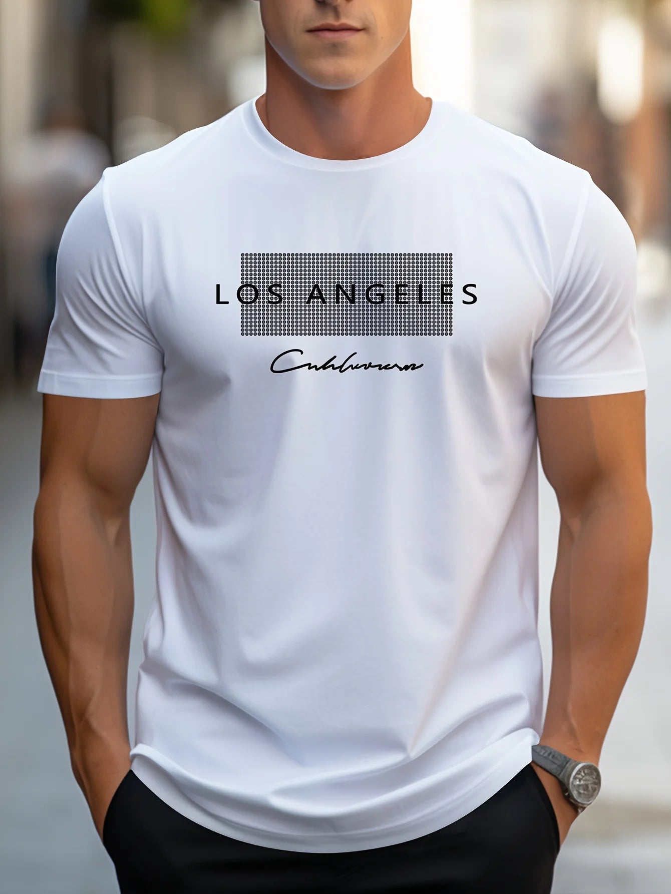 Men's 100% cotton summer loose fit large Los Angeles Graphic printed
