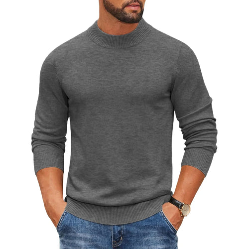 Men's Mock Turtleneck Ribbed Knit Pullover Sweater Casual Heavyweight