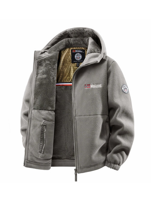 Men's Winter Fleece Hooded Jacket, Windproof and Warm, Suitable for