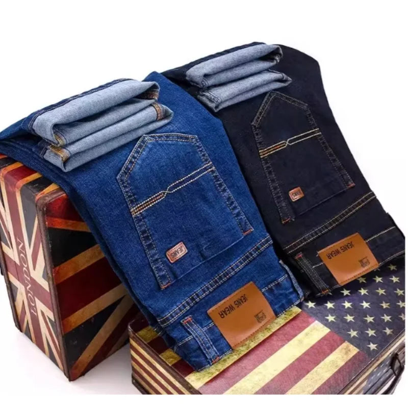 Men's Comfortable Soft Business Casual Denim Trousers Slim Fit