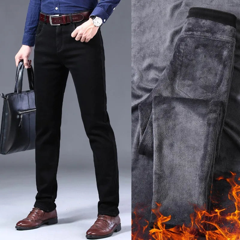 2025 New Business Casual Trousers Grey Fleece Men Clothes Black Blue