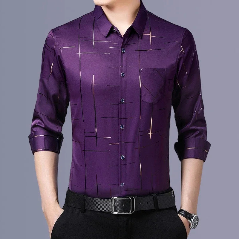 Men's Casual and Fashionable Long Sleeved Printed Shirt, Non Ironing