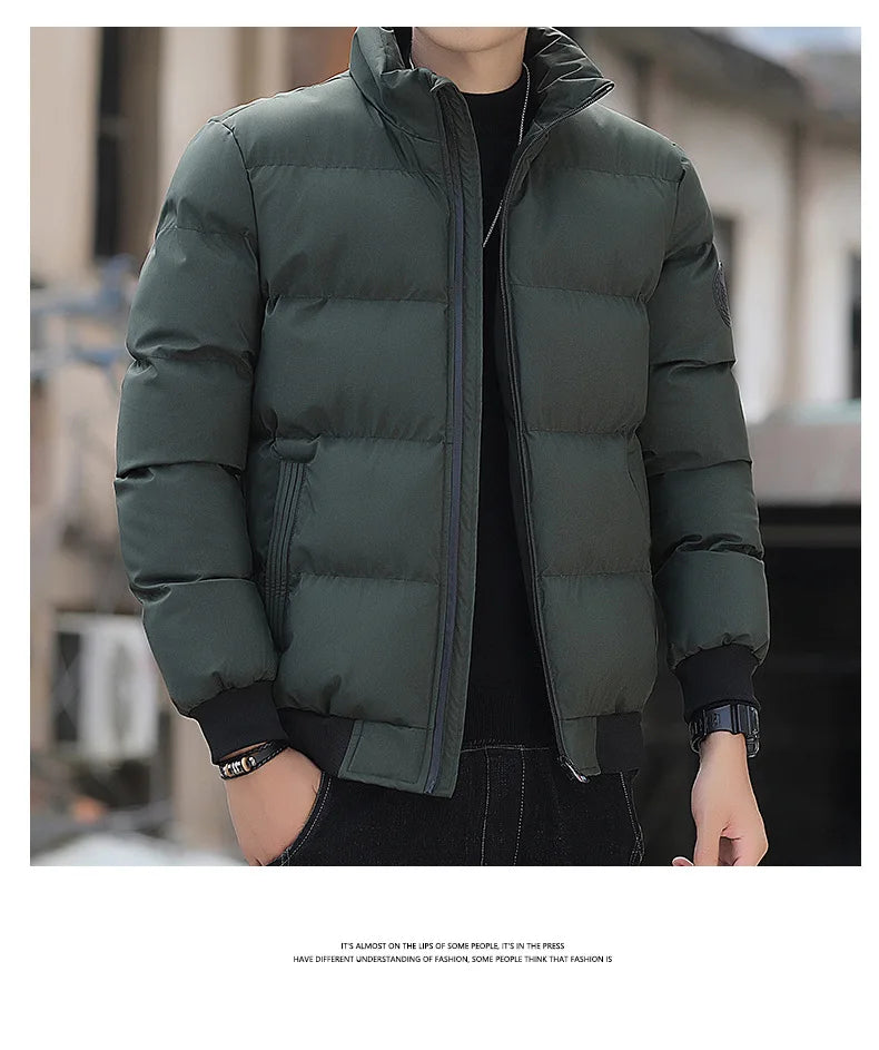2025 Winter New Solid Color Zipper Down Jacket Thick Cotton Jacket Men