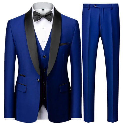 Black Men Autumn Wedding Party Three Pieces Set Large Size Male Blazer