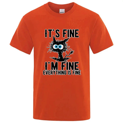 Men's High Quality T-shirt 100% Cotton Funny Cool Cat Printed T-shirt