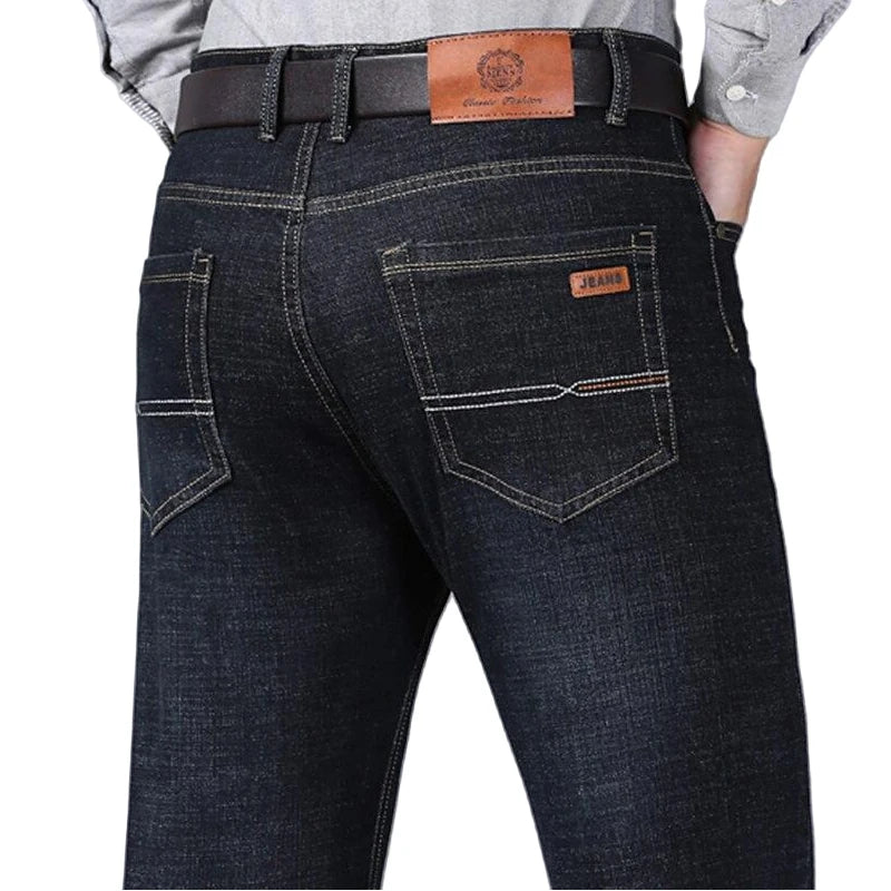 Men's Soft Straight Denim Pants 2025 Autumn Classic Business Black