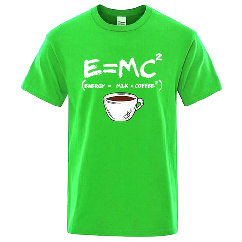 Summer Men's T-shirt 100% Cotton Casual Funny Energy=Milk+Coffee Print