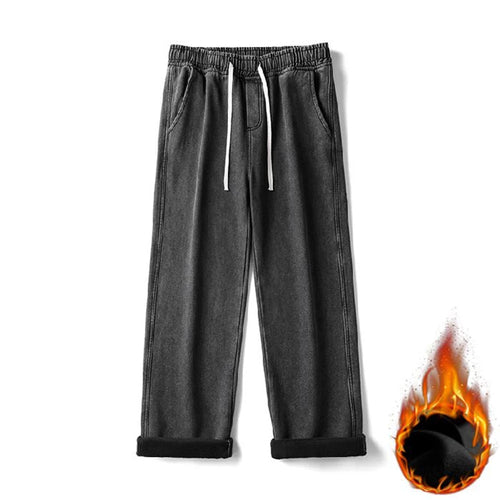 Men's Winter Fleece Loose Jeans Velvet Warm Elastic Waist Wide Leg Y2K