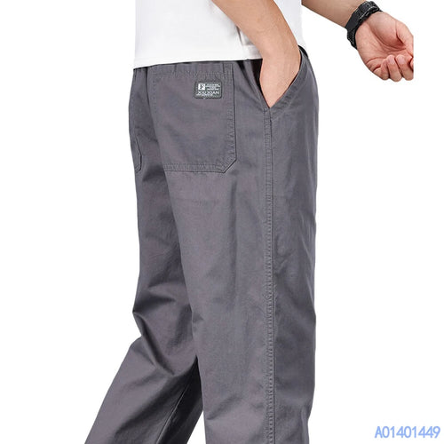 Big Size Mens Casual Pants Relaxed Fit Cotton Trousers Elastic Waist
