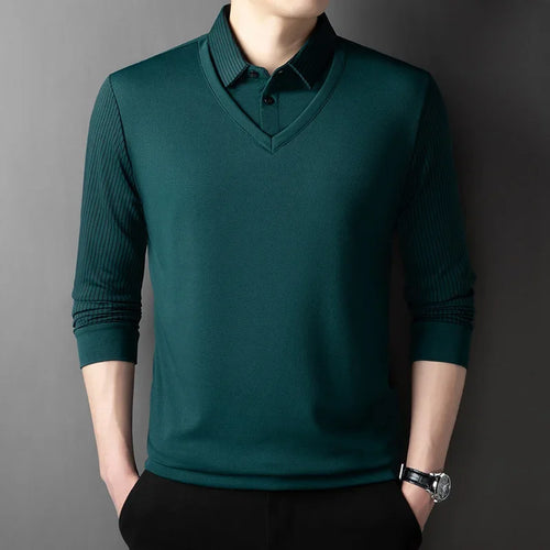 2025 New Men's Casual and Fashionable Long Sleeved Solid Color Fake
