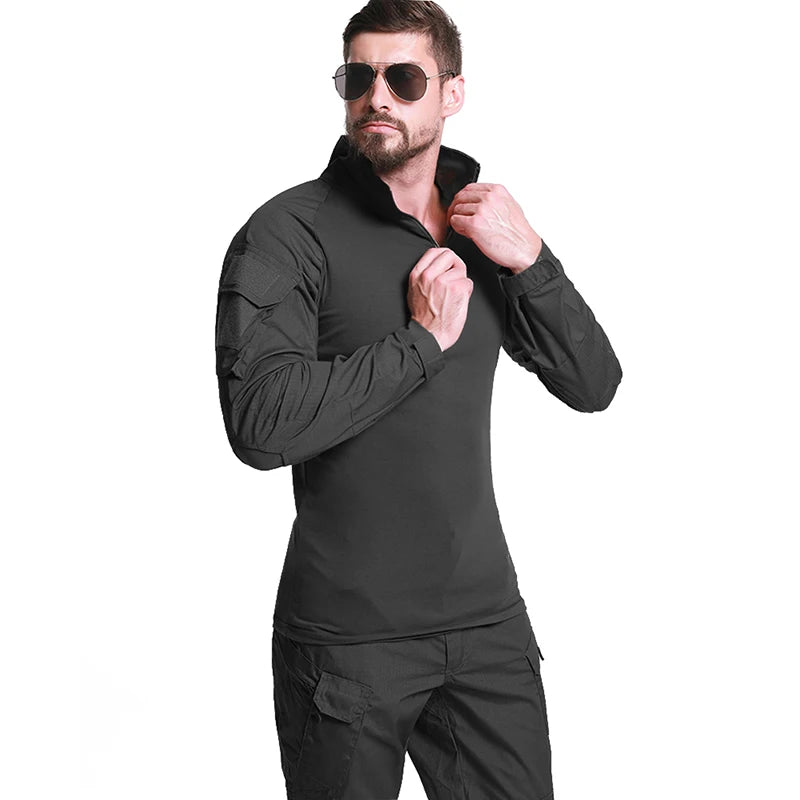 Men's Long Sleeve Combat Shirt 1/4 Zipper Ripstop Cotton Tactical