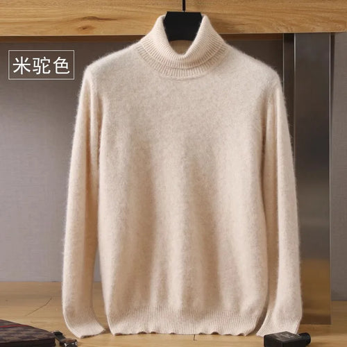 Men's 100% pure Mink velvet Cashmere Sweater High Lapels Pullovers