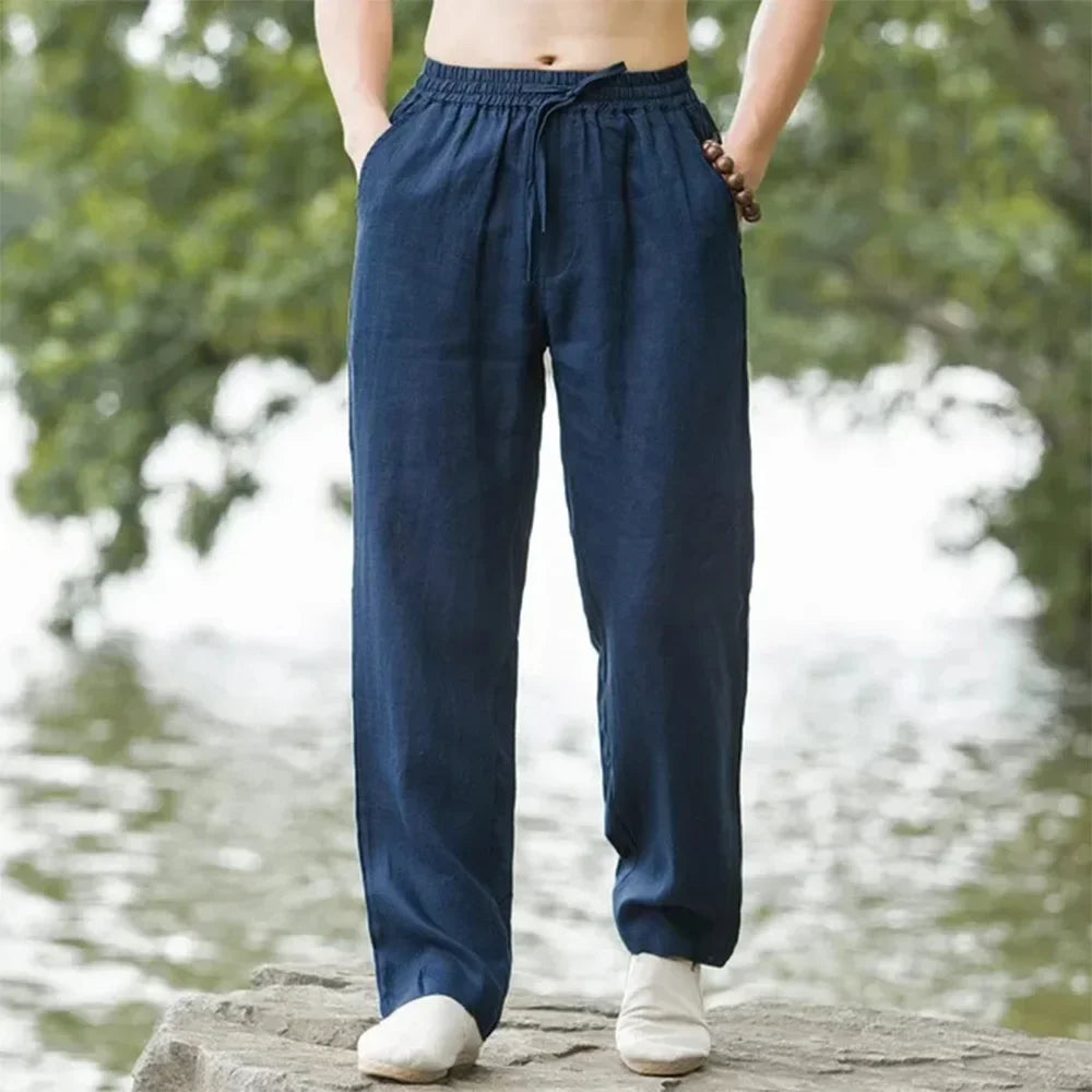 New Men's Beach Pants Joggers Fashion Cotton Linen Sweatpants Casual