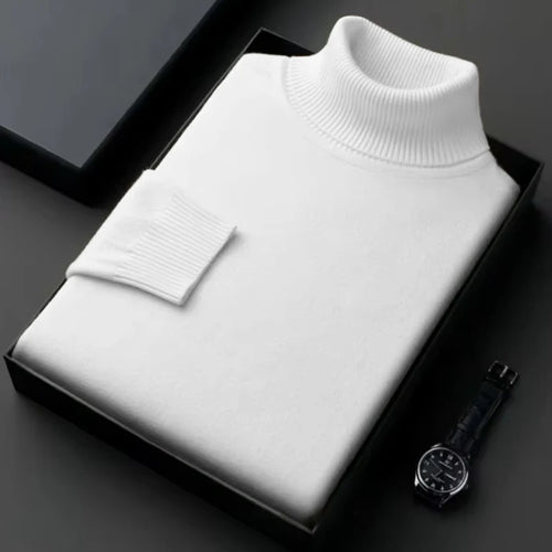 New Mens Long Sleeve Knitted Sweaters Solid Color Turtleneck Coats