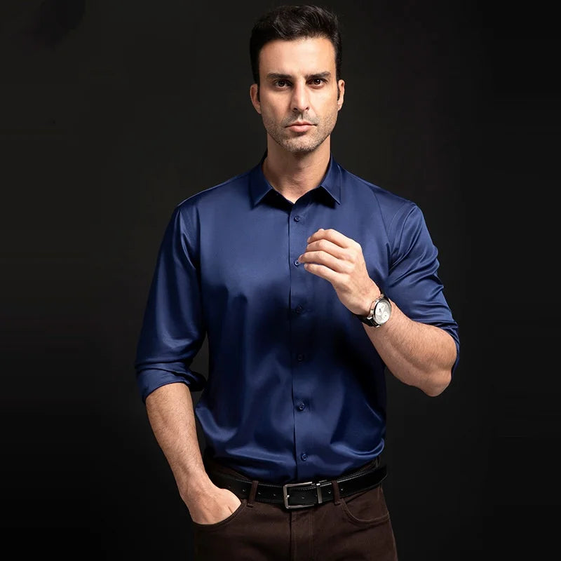 New Anti-Wrinkle Men Shirts Long Sleeve Dress Shirts For Men Slim Fit