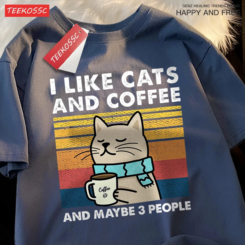 I Like Cats And Coffee Men Women T-Shirt Cotton Tee Clothes Hip Hop