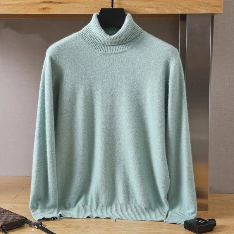 Men's 100% pure Mink velvet Cashmere Sweater High Lapels Pullovers