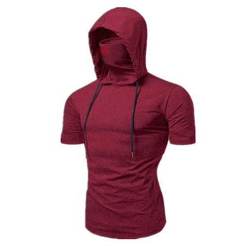 Mens Gym Thin Hoodie Short Sleeve Hoodies With Mask Sweatshirt Casual