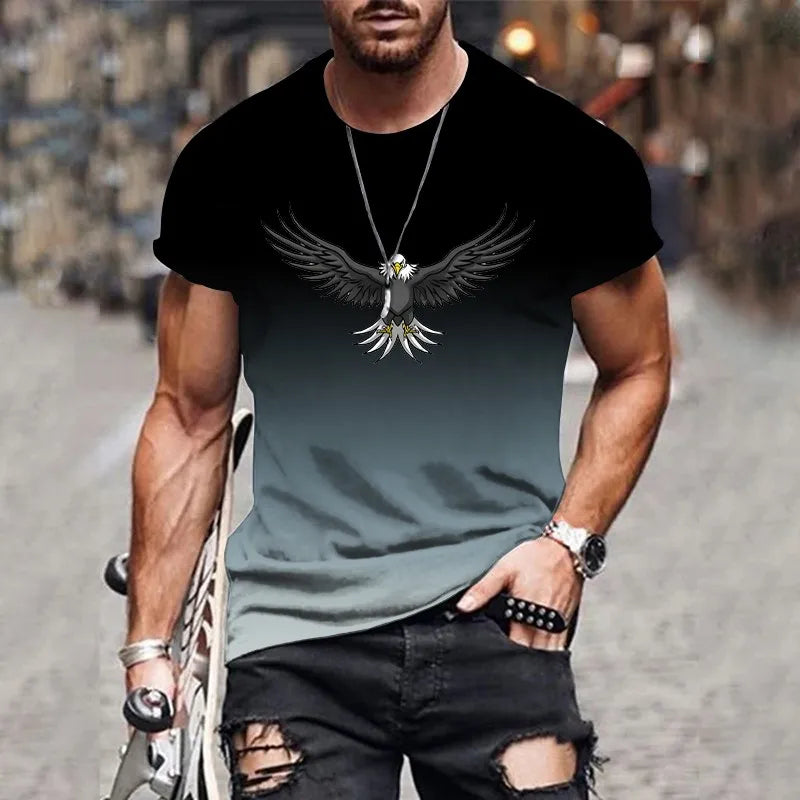 Men's gradient eagle 3D printed T-shirt summer outdoor leisure sports