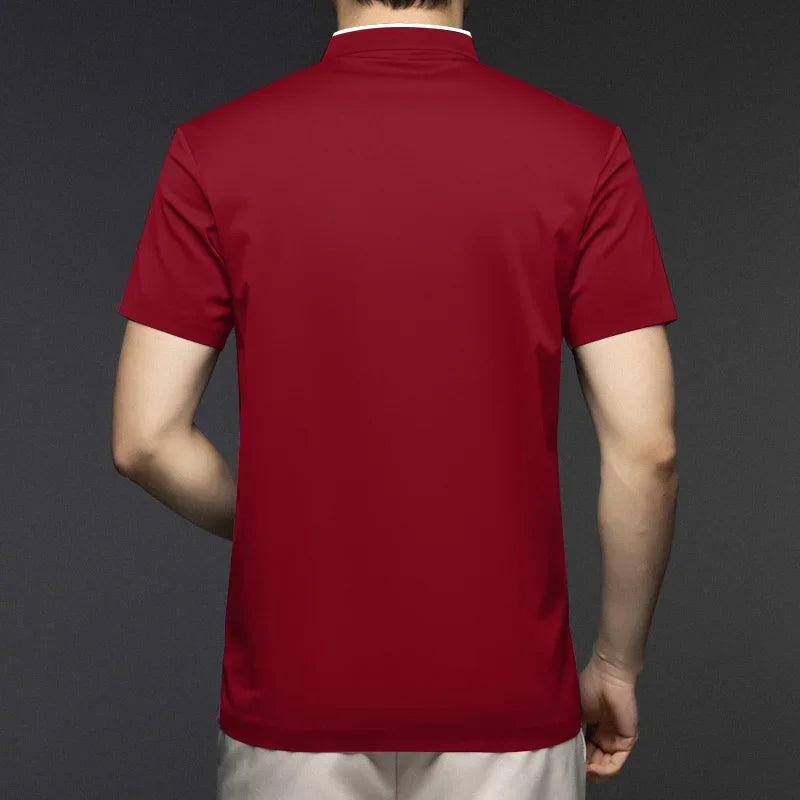 2025 New Men's Casual Fashion Zipper Solid Color Short Sleeved Polo
