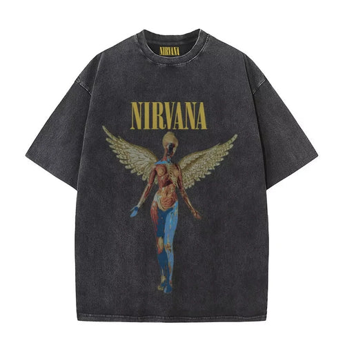 Nirvana rock band men's Retro cotton Washed Tee In Utero album man
