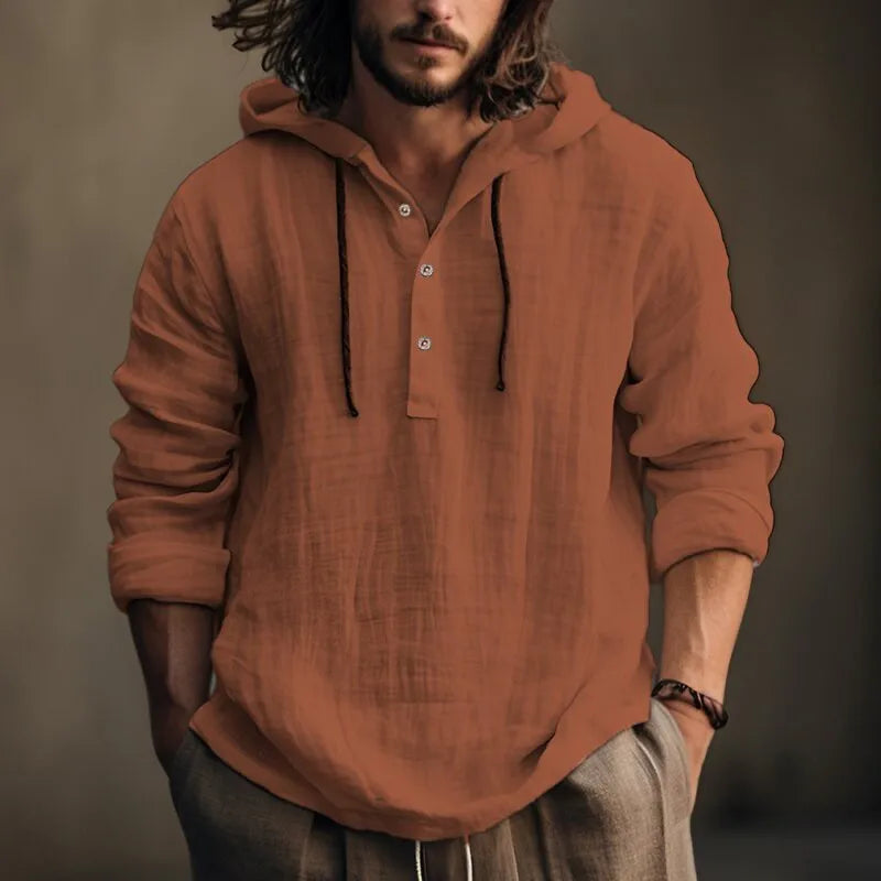 2024 New Men's Casual Blouse Cotton Linen Shirt Loose Tops Long Sleeve