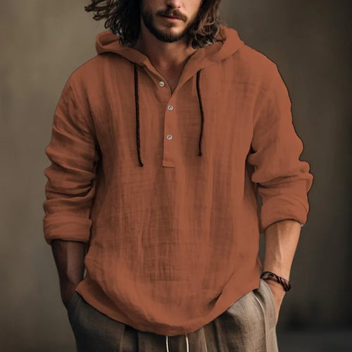 2024 New Men's Casual Blouse Cotton Linen Shirt Loose Tops Long Sleeve