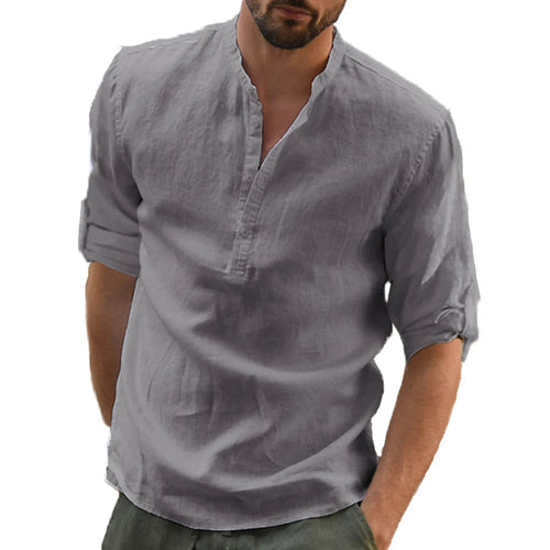 KB New Men's Casual Blouse Cotton Linen Shirt Loose Tops Long Sleeve