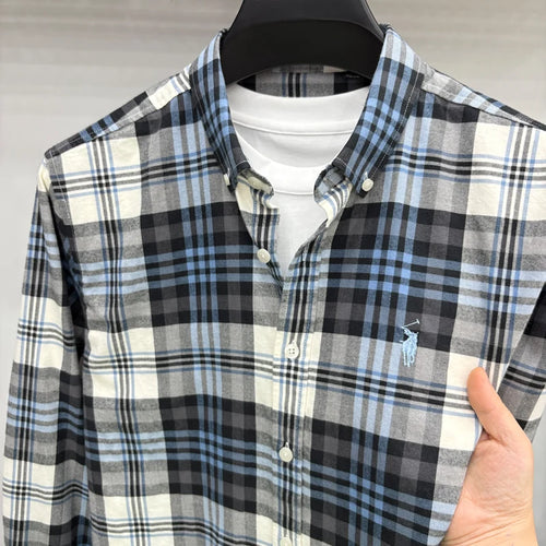 Luxury Brand Embroidery 100% Cotton Long Sleeved Shirt Men's New Shirt