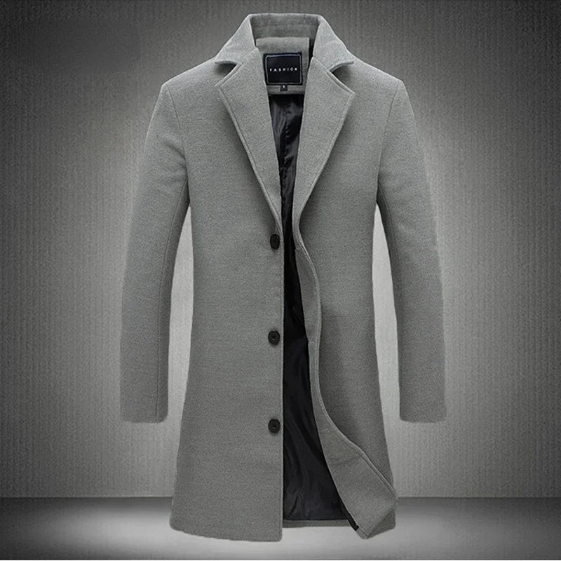 2025 Autumn Winter New Wool Men Long Cotton Coat Blend Pure Color