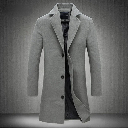 2025 Autumn Winter New Wool Men Long Cotton Coat Blend Pure Color