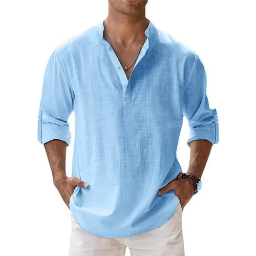 Streetwear Men Lightweight Shirts Long Sleeve Henley Cotton Linen