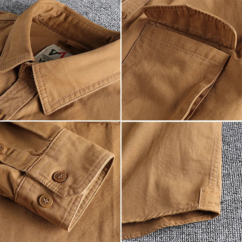 Autumn new 204 khaki retro wash solid color work shirt men's