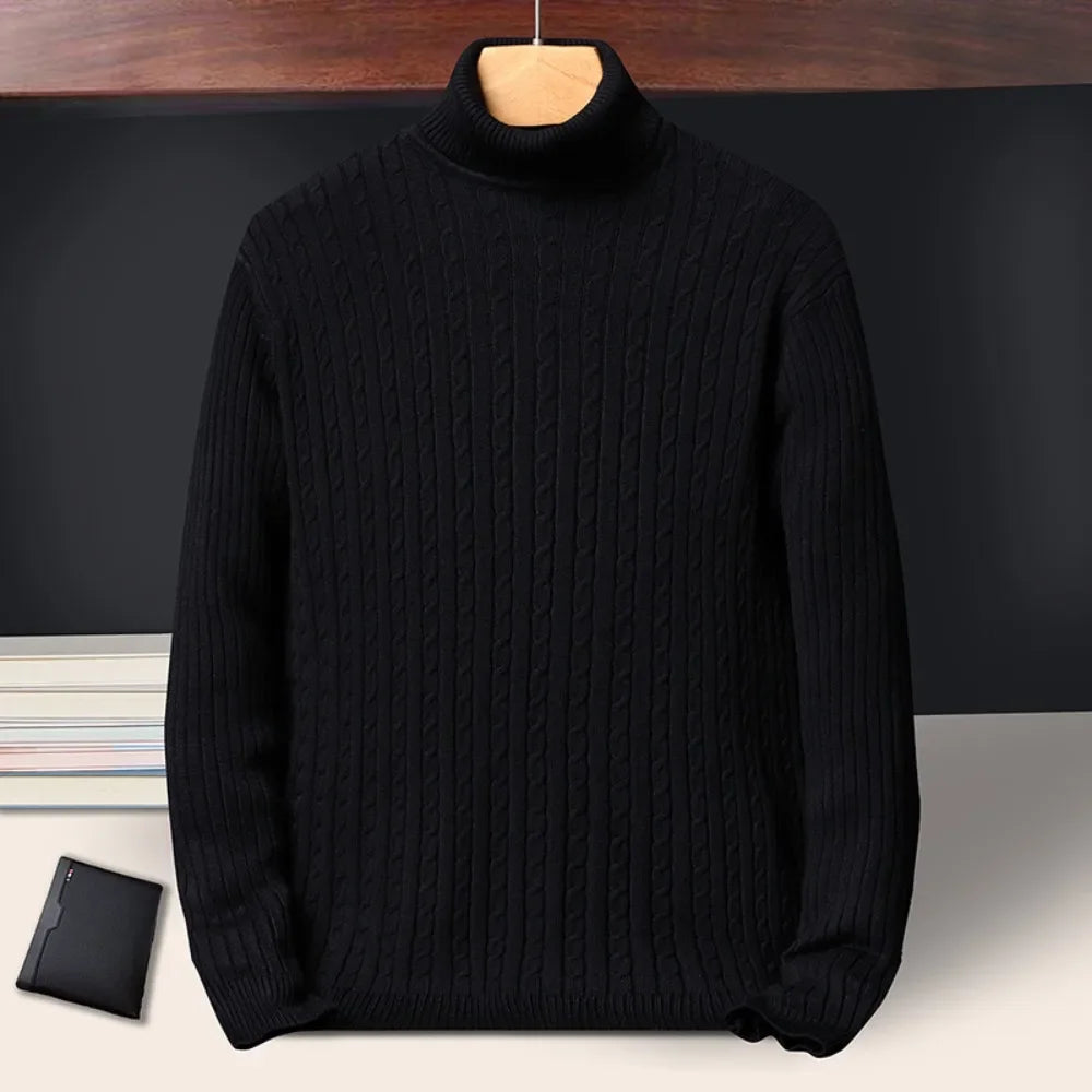New Men's Turtleneck Sweaters Autumn Knitted Striped Streetwear Warm