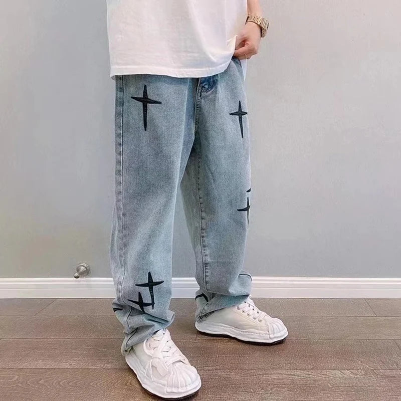 Boyfriend Vintage Fashion Straight Casual Loose Denim Cargo Pants Men