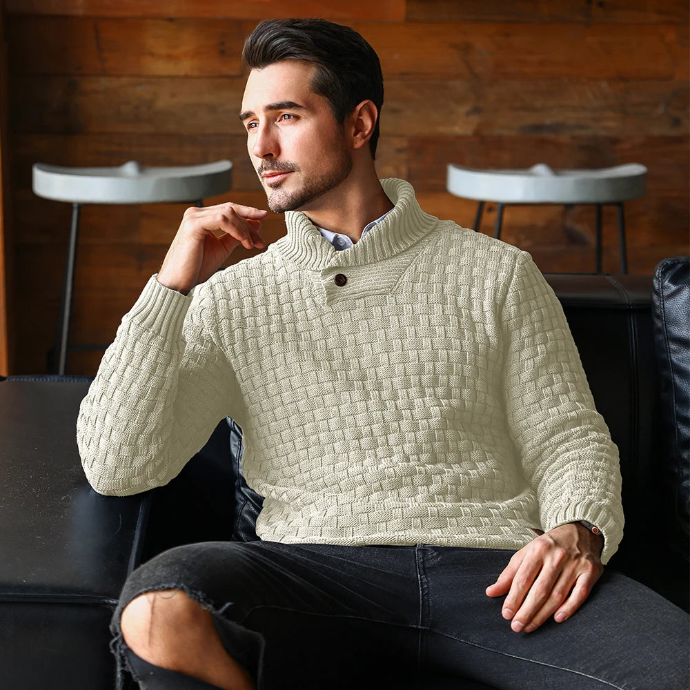 Men’s Sweater Winter Knitted Crew Neck Warm Soft Long Sleeve Pullover