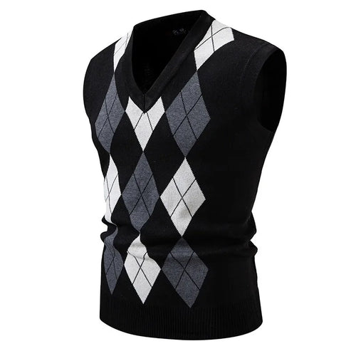 New Mens Argyle Knitwear Vest V Neck Sleeveless Casual Slim Fit