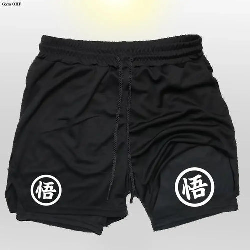 Goku Anime Running Shorts Men Fitness Gym Training 2 in 1 Sports