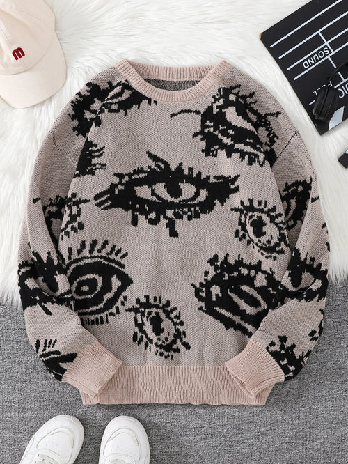 New Popular Autumn and Winter Abstract Eye Jacquard Pattern Pullover