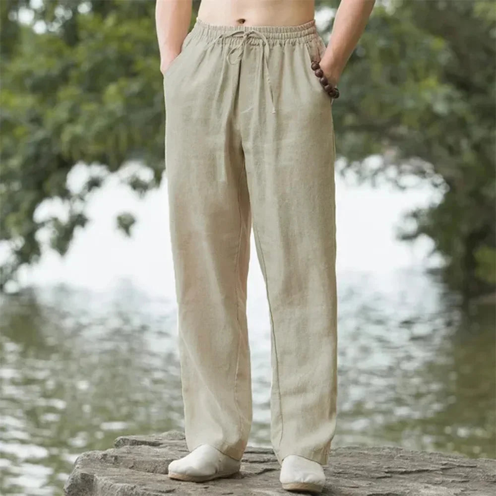 New Men's Beach Pants Joggers Fashion Cotton Linen Sweatpants Casual