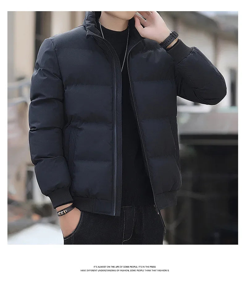 2025 Winter New Solid Color Zipper Down Jacket Thick Cotton Jacket Men
