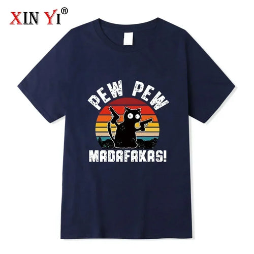 Summer Casual Men's High Quality T-shirt 100% Cotton Cool Funny Cat