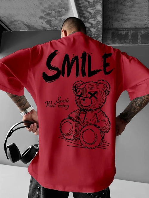 Trendy summer new men's personalized teddy bear print micro elastic